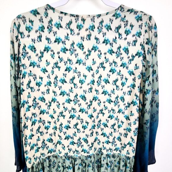 Uncle Frank Blue Floral Print Long Sleeve Dress Size Medium Bell Sleeves 70s - Picture 8 of 9
